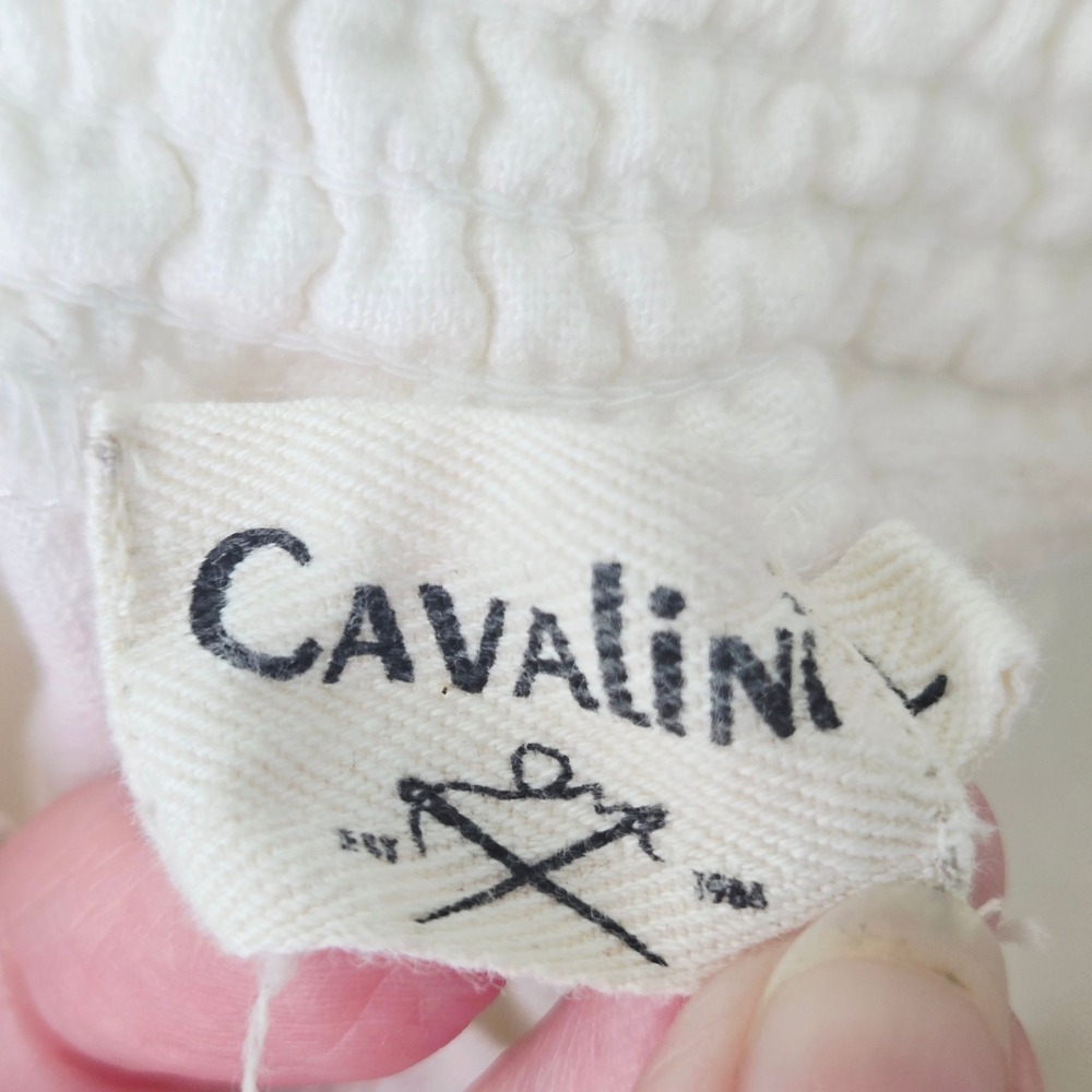 Cavalini White Linen Blend Wide Leg Smocked Waist Drawstring Pants Large Beachy - Picture 3 of 11